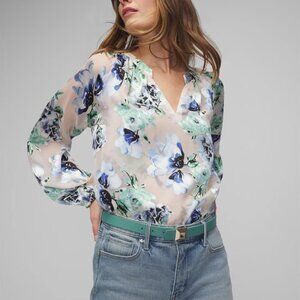 WHBM Long Sleeve Floral Silk Burnout Blouse, Color: Michelle Flrl Ao Blush
